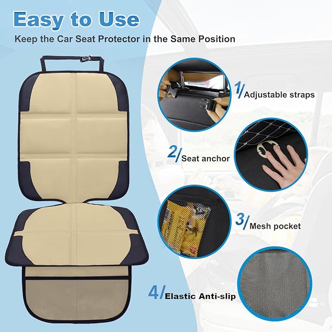 Car Seat Protector for Child Car Seat, 2 Pack Baby Car Seat Covers with Mesh Pockets & Non-Slip Backing 600D Durable Seat Protector