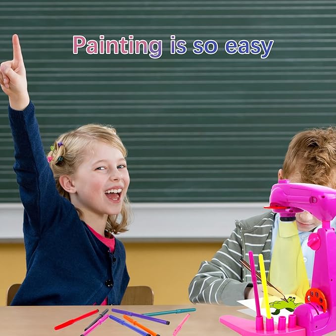 Kids Projection Drawing Toy,Smart Drawing Projector Toys，Trace and Draw Projector for Kids,with 32cartoon patters and 12color Brushes, Kid Learn to Draw and Sketcher (Pink)