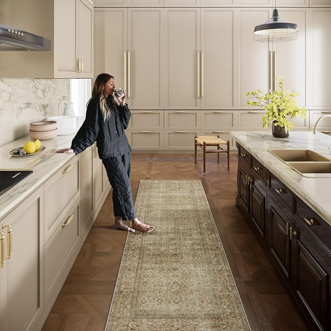 Washable Runners for Hallways Kitchen Rug: 2'6"x8' Runner Rugs Stain Resistant Non Slip Low Pile Soft Carpet Runners for Hallways Bedroom Kitchen Entryway Indoor Beside Bathroom Laundry Room