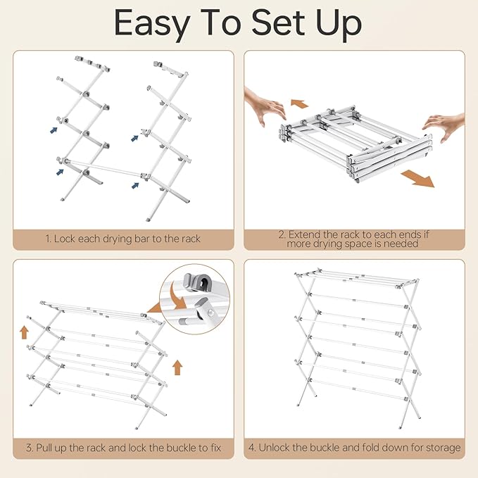 APEXCHASER Drying Rack Clothing, Clothes Drying Rack Foldable, Laundry Drying Rack Expandable, Small Clothe Hanger for Baby Clothes Towels Bibs, Socks, Clothes Airer for Indoor & Outdoor Use, White