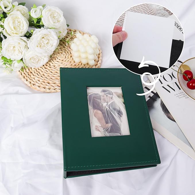 RECUTMS Photo Album 4x6 200 Photos Premium Leather Cover with Front Window for Wedding Family Baby Vacation (Dark Green)
