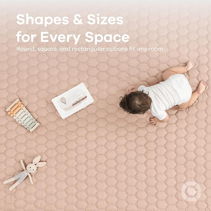 Comfy Cubs Round Kids Play Mat - Large 60 inches Soft Quilted Baby Floor Mat with Non-Slip Bottom - Plush Design for Toddlers' Playtime and Relaxation - Comfortable and Durable - Blush
