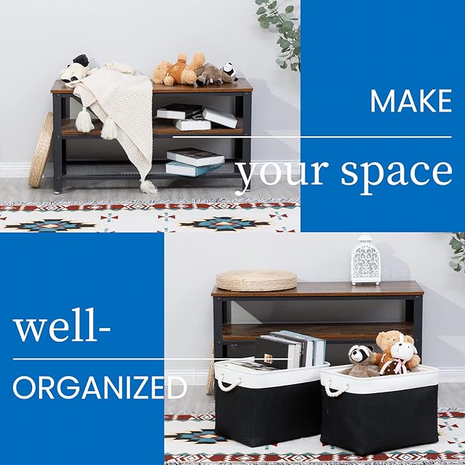 Bidtakay Black Storage Bins Storage Baskets for Shelves Decorative Basket Set of 2 Fabric Cloth Bins for Organizing 16x11.8x11.8 in Large Tall Baskets with Soft Handles for Home Office Living Room