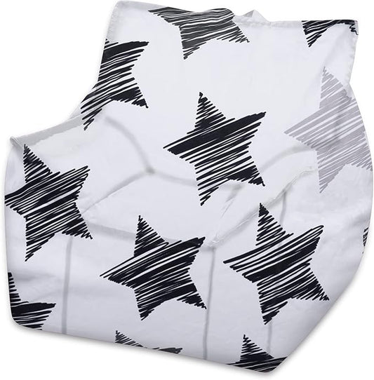 Posh Creations Bean Bag Chair Structured Comfy Seat for Gaming, Reading and Watching TV, for Children, Newport Chair, Canvas - Sketchy Stars