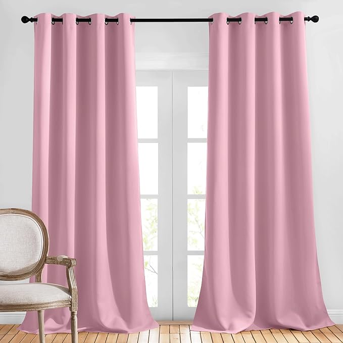 NICETOWN Long Crystal Pink Curtains for Patio - (52 inches Wide x 108 inches Long, 2 Panels) Home Decoration Grommet Top Drapes, Crystal Pink Bedroom Panels