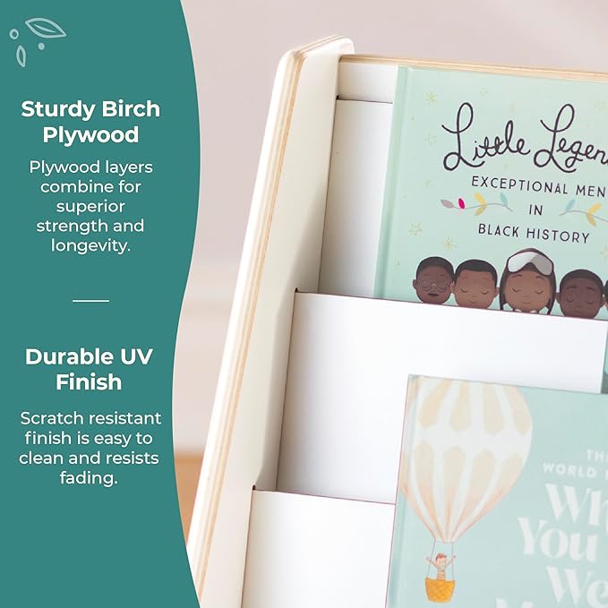 Guidecraft EdQ Book and Bin Display White with 3 Storage Bins: Wooden Kids Bookcase and Toy Storage Organizer; Homeschool and Classroom Bookshelf Furniture