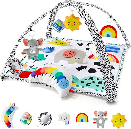 The Peanutshell Unisex Baby Play Gym & 7-in-1 Play Mat - Playmat Baby Toys 0-6, 6-12 Months Tummy Time Mat with Hanging Toys, Soft Padded for Newborns, Infants - Montessori Elephant