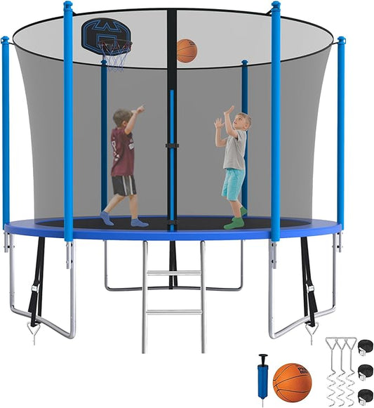SKYUP Tranpoline 1500LBS 16 15 14 12 10 8 FT Tranpoline for 7-10 Kids and Adults, Windproof Outdoor Tranpoline with Enclosure Net, Basketball Hoop, Easy to Install & Last Long - ASTM Approved