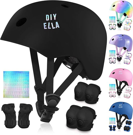 Vvinca Kids Toddlers Bike Helmet Adjustable for Ages 3-5-8 Years, Knee Pads and Elbow Pads Set Wrist Guard Sports Protective Gear Set for Roller Skate Bicycle Skateboard Scooter Girl Boy Birthday Gift