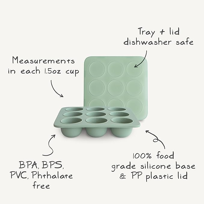 mushie Silicone Baby Food Freezer Tray with Lid | 9 Cups x 1.5oz | BPA Free Storage Container (Tradewinds)