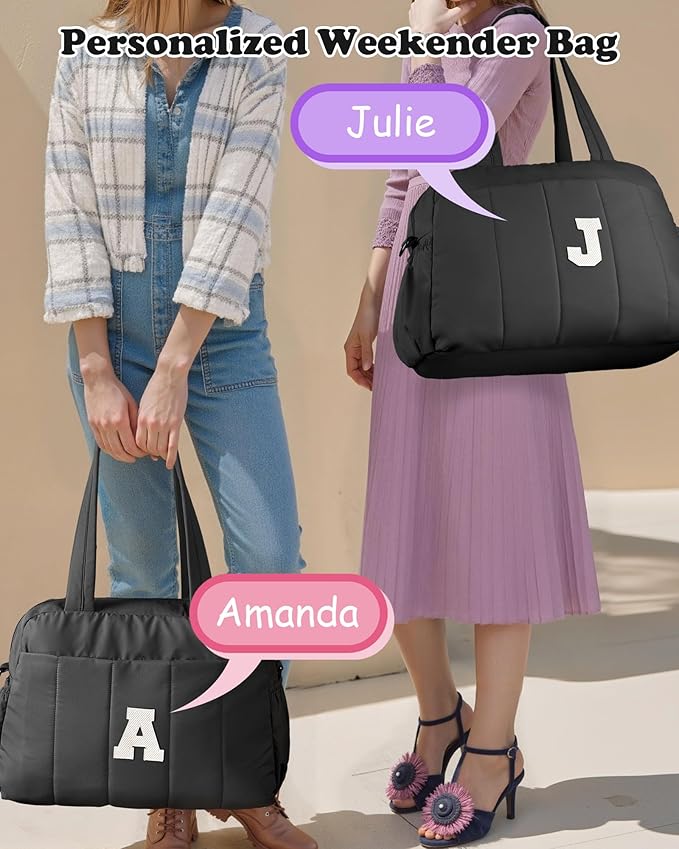 Women Duffle Bag with Initial, Gifts for Teenagers-Personal Item Travel Bags，Gym Bag with Wet Pocket，Lightweight Travel Bags Personalized Tote with Makeup Pouch