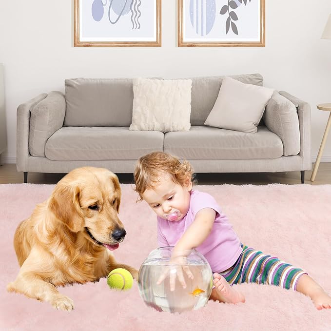 Pink Rug, 4x5.8 Area Rugs for Bedroom, Soft Plush Area Rugs for Living Room, Non-Slip Indoor Carpet for Nursery, Study Room, Playroom, Home Decor