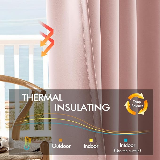 ANRODUO Light Pink Blackout Curtains for Girls Bedroom Living Room 84 Inches Long 2 Panels, Back Tab Rod Pocket Pinch Pleated Thermal Insulated Room Darkening Curtains, 42 x 84 Inch