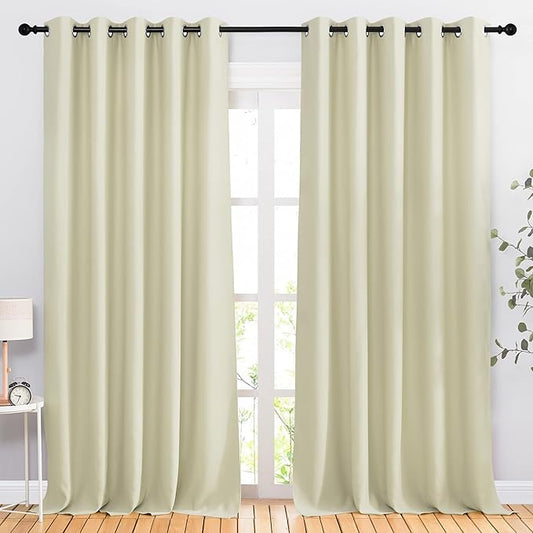 NICETOWN Room Darkening Window Curtains 90 inch Length - Thermal Insulated Grommet Light Blocking Solid Curtain Drapes for Bedroom/Living Room (Beige, Set of 2, 66" Wide Per Panel)