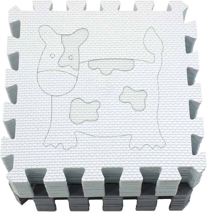 qqpp EVA 18 Tiles Baby Play Mat for Playing, Interlocking Foam Floor Mats for Tummy Time & Crawling, Puzzle Flooring Tiles with Animals Laser Pattern for Kids. QL-11(AL) b18N