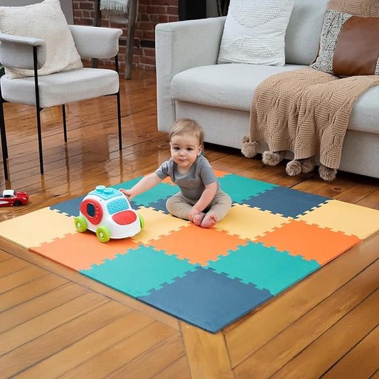 MioTetto Foam Floor Tiles for Kids - Non-Toxic Comfortable Baby Play Mat and Interlocking Foam Tiles, Fits with 50x50 Playpen Mat for Crawling & Development, Soft Play Mat for Babies 6-12 Months