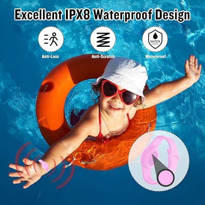 Waterproof AirTag Bracelet for Kids, Hidden Silicone Wristband for AirTag, GPS Tracker Case for Air Tag Holder Strap Band for Child Toddler, Secure Anti-Loss Protection(Pink)