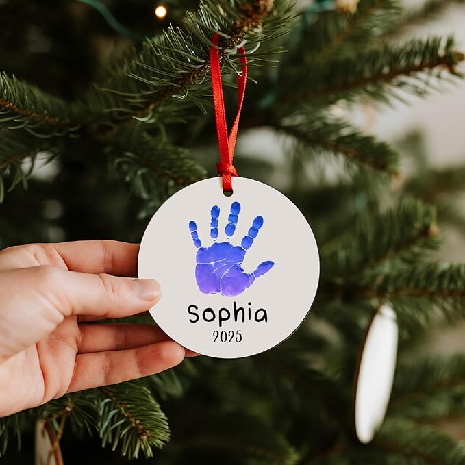 Baby Hand and Footprint Ornament - Baby's Frist Christmas Ornament with Photo, Name, Date - Personalized Baby Gift, Newborn Keepsake, New Mom Gifts