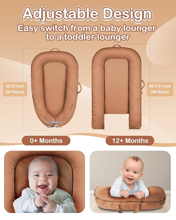 Baby Lounger - Infant Lounger for Newborn 0-24 Months, Pure Cotton Breathable Baby Nest Lounger Cover, Newborn Essentials for Baby Boys & Girls, Co Sleeper Portable Baby Bed for Home and Travel