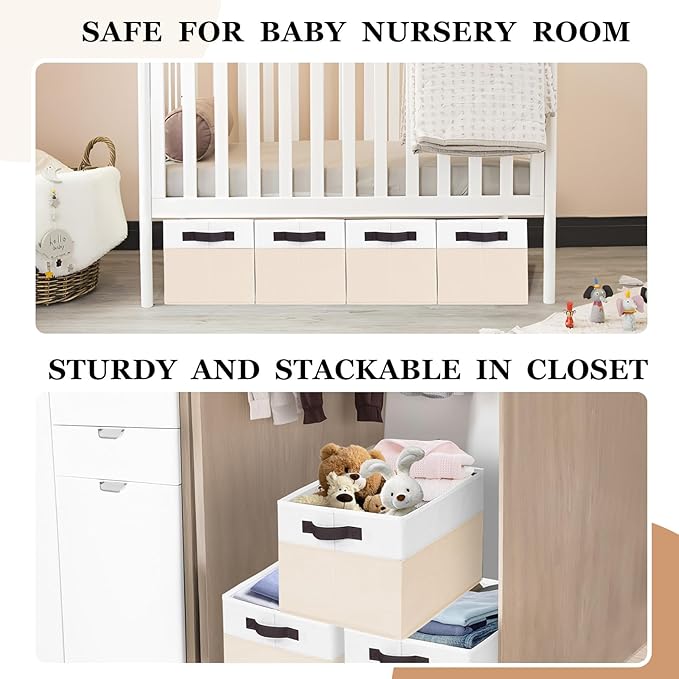 Criusia 8 Pack Large Storage Basket, Fabric Blanket Basket Living Room, Toy Organizers and Storage with Handles for Kids, Laundry Basket for Clothes Towel, Yarn and Craft Storage Bins (14L*10W*9.5H)