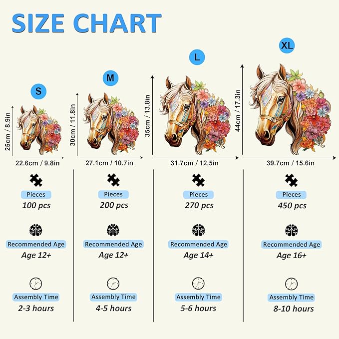 Wooden Puzzles for Adults, Wooden Horse Puzzles, 200 Pieces Puzzles for Adults, Birthday Gifts for Puzzle Lover, Wooden Jigsaw Puzzle (M-11.4 * 11in)
