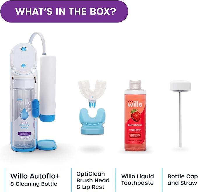 Willo Fully Automatic Kids U-Shaped Electric Toothbrush - 2 Brushing Timers, Deep-Cleans, Consistent Results, Eliminates Brushing Mistakes - Berry Splash (Small - Kids Ages 5-7 Years)