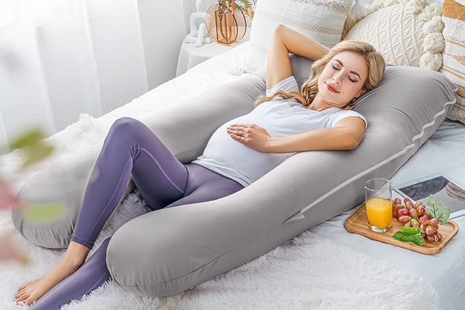 Meiz Pregnancy Pillow, Cooling Silky Pregnancy Pillows for Sleeping, Maternity Body Pillow for Pregnant Woman with Cooling Silk Jersey Cover, Light Grey