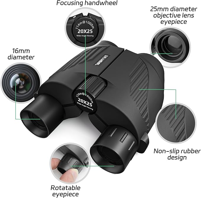 20X25 Small Binoculars for Adults and Kids, Large Eyepiece Binoculars for Bird Watching Easy Focus, Pocket High Powered Opera Glasses for Concert, Cruise Ship, Travel Must Have