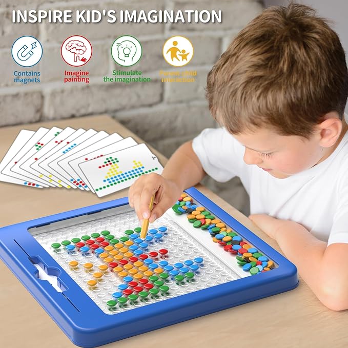 Large Magnetic Dots Board for Toddlers, Magnetic Drawing Board for Kids, Magnetic Dot Art with Magnetic Pen, Montessori Preschool Education Travel Toys for Kids Boys Girls Age 2 3 4 5 6 7 8 Years Old