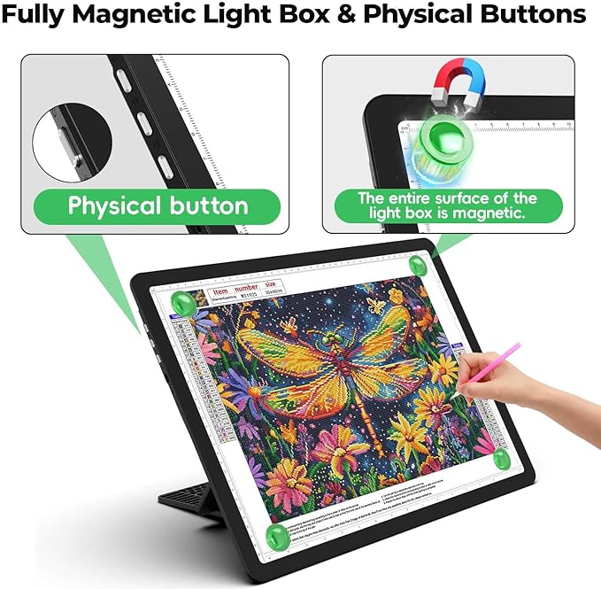 Zocelight Rechargeable A3 Light Board with Built-in Stand,Super Bright Magnetic Light Box for Tracing,Wireless Light Pad for Diamond Painting,Side Buttons,5000mAH Battery,LED Light Table for Drawing