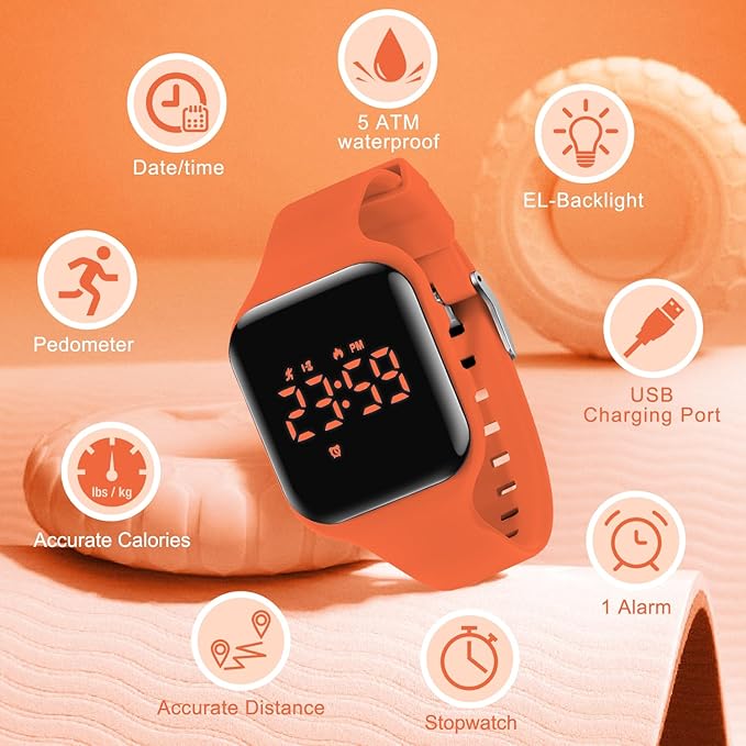 Kids Watches for Girls Boys Digital Sport Watch with Step Counter Pedometer Vibration Alarm Clock, No App Waterproof Fitness Tracker Kids Watch Boys Girls Teens Students Ages 5-16