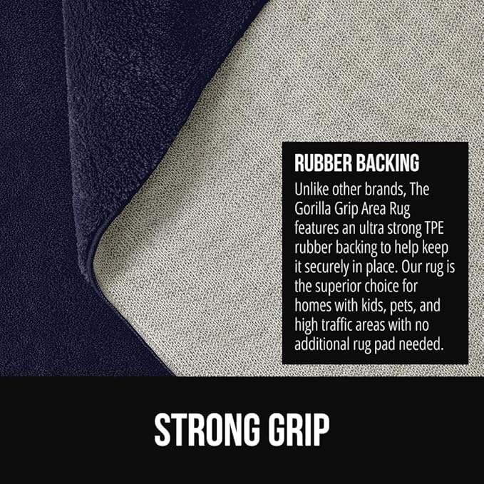GORILLA GRIP Ultra Soft Washable Area Rug, 6x9, Stain and Slip Resistant Plush Thick Carpet for Bedroom Living Room, No Shed Floor Rugs, Pet Friendly, Dorm Essentials, Nursery Home Decor, Navy Blue