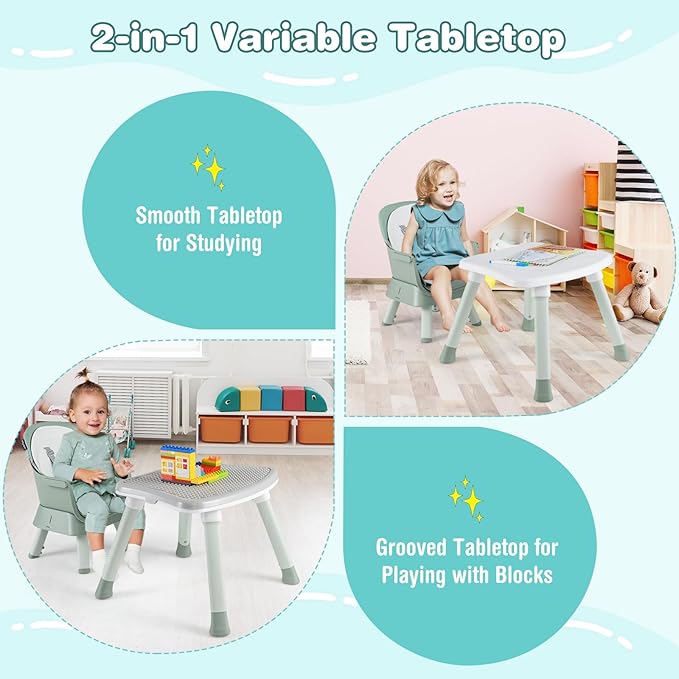 HONEY JOY 8 in 1 Baby High Chair, Convertible Highchair for Babies and Toddlers/Table and Chair Set/Building Block Table/Booster Seat/Stool/Toddler Chair with Safety Harness (Green)
