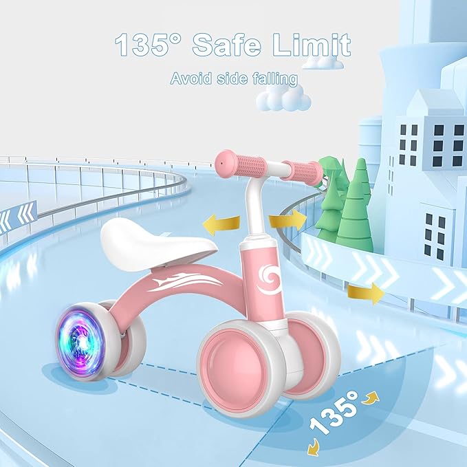 Colorful Lighting Baby Balance Bike Toys for 1 Year Old Girl Gifts, 10-36 Month Toddler Balance Bike, No Pedal 4 Silence Wheels & Soft Seat Pre-School First Riding on Toys, 1st Birthday Gifts.