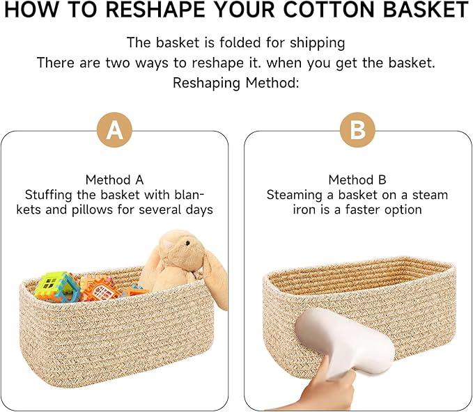 Small Storage Baskets for Organizing | Closet Organizer Bins | Shelf Toy Basket | Woven Rope Baskets | Cube Decorative Box | Shallow Basket | 13x8.5x5.1” | 3 Packs Oxide Red