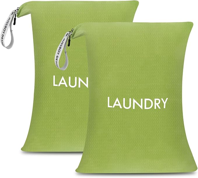 MissBoy 2 Pack Laundry Bags, Nylon Washable Wet Dry Bag, Travel Laundry Bags for Dirty Clothes, Dirty Clothes Organizer Bag for Home, College Dorm Laundromat
