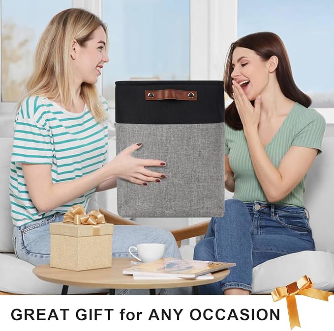 Large Fabric Storage Baskets | 50L Storage Bins, Decorative Linen Closet Baskets with Handles for Organizing, Shelf, Toys, Clothes, Home, Office, Nursery, 17x12x15Inches (Gray&Black)