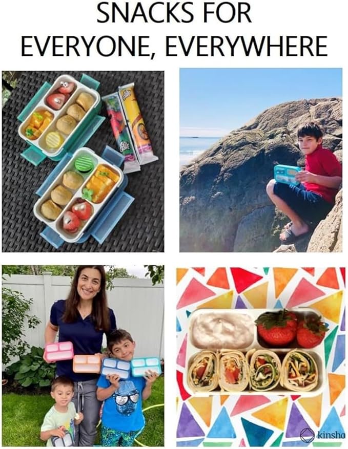 Snack Containers - MINI Bento Box, Small Lunch Boxes for Kids Toddlers Boys Girls, Leakproof 3 Compartment Containers for Meal or Snacks, Day-Care Pre-School Travel, BPA Free, 2 Pack Set Coral Blue