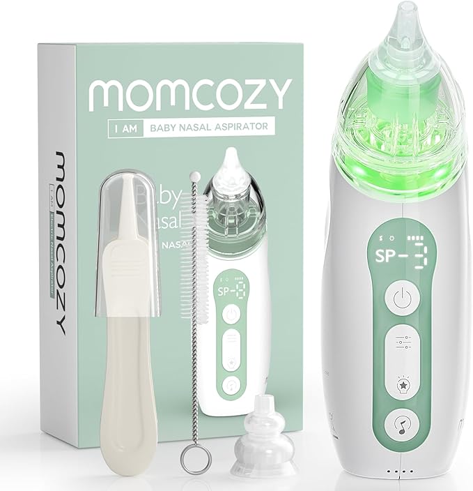Momcozy Baby Nasal Aspirator, 3 Suction Levels Electric Nasal Aspirator for Baby, Newborn and Toddler, Portable Baby Nose Aspirator with Light Soothing and Music