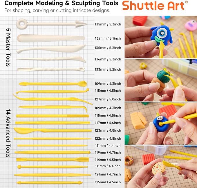 Shuttle Art Polymer Clay Kit - 60 Colors, 19 Tools, and 16 Accessories - Non-Toxic and Non-Sticky DIY Crafts for Kids and Adults