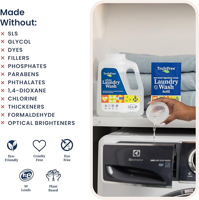 Laundry Wash Detergent for Sensitive Skin | Gentle & Safe for Baby Clothes | Plant-Based, Natural Ingredients | Unscented | Refill Only (200 Loads)