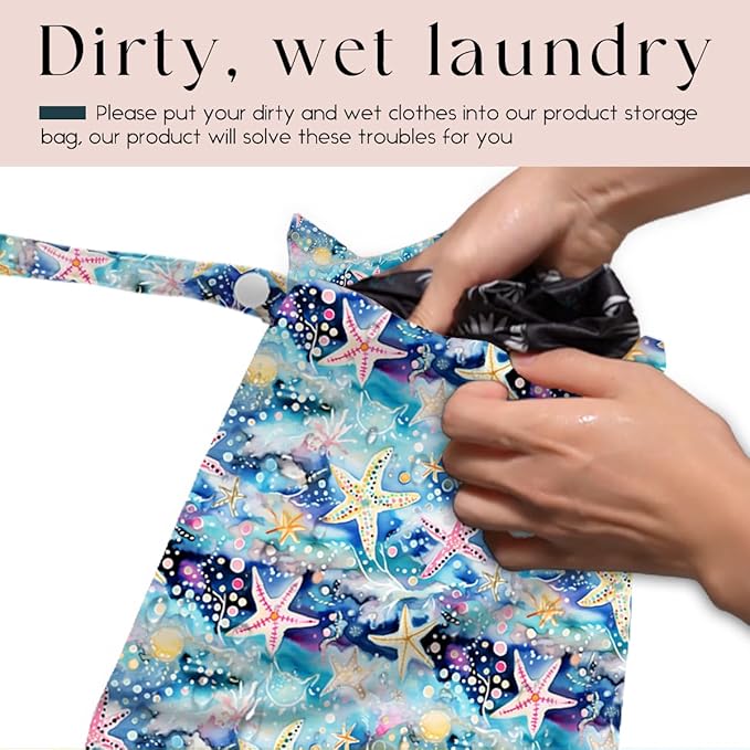 Wet Bag for Swimsuit, Beach Travel Essentials Wet Dry Bag, for Sunscreen Toiletry Dirty Clothes Yoga Gym Diaper, Friends Summer Beach Vacation Gifts. Colorful starfish coral