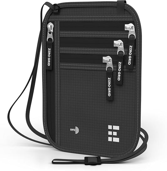 Neck Wallet for Travel & Passport Holder with RFID Blocking - Slim & Easy to Conceal Nylon Travel Pouch for men & women - Holds Phone, Cash, Cards, Keys - Sweat & Water Resistant - X-Large - Black