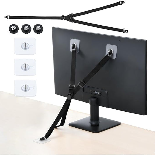 TV Safety Straps Adjustable, Adhesive Anti-Tip Furniture Anchor for Flat Screen, TV and Furniture Safety Straps for Baby Proofing, Black