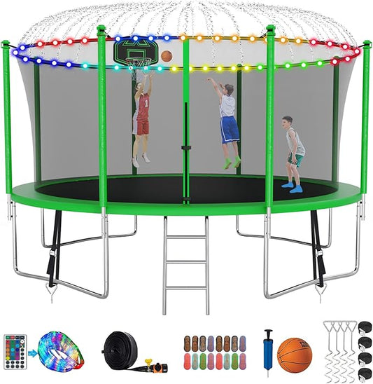 SKYUP Tranpoline 1500LBS 16 15 14 12 10 8 FT Tranpoline for 7-10 Kids and Adults, Windproof Outdoor Tranpoline with Enclosure Net, Basketball Hoop, Easy to Install & Last Long - ASTM Approved