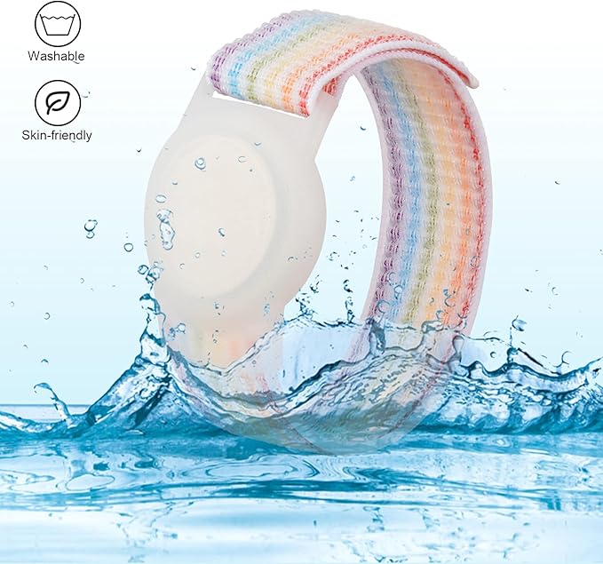 Kids Wristband Compatible with Apple AirTag, Protective Case for Air Tag GPS Tracker Holder with Nylon Bracelet, Adjustable Anti Lost Watch Band for Toddler Child Elder(2PacksRainbowA)