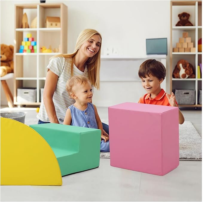 4-Piece Soft PU Leather Toddlers Climbing Toys, Baby Foam Climbing Blocks for Babies Toddlers, Waterproof Foam Play Gym Climber Structures for Toddler 3, Indoor Climb and Crawl Activity Play Set