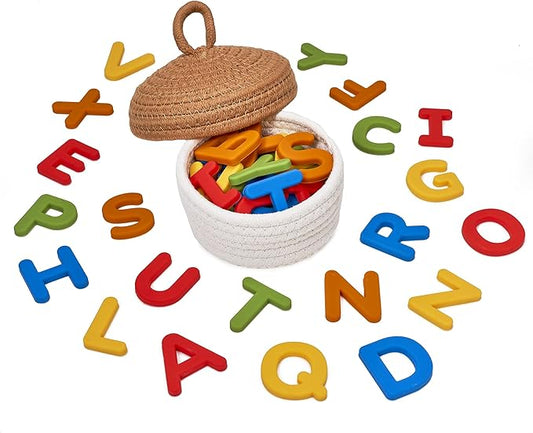 JoyCat Silicone Alphabet Magnetic Letters, 26 Uppercase ABC Fridge Magnets for Toddlers 1-3 & Kids, Baby Learning Refrigerator Toy Set, Preschool Birthday Gifts for Boys & Girls (Vibrant Color)