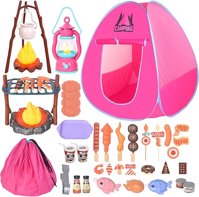 Kids Camping Set with Play Tent,Campfire,Lantern,Indoor Outdoor Camping Set with Pop up Play Tent,Camping Toys Play Set for Kids 3 4 5 Year Old,Toddler Toys
