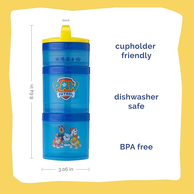 Whiskware Paw Patrol Stackable Snack Containers for Babies, Kids, and Toddlers, 3 Stackable Snack Cups for School and Travel, Formula Friendly, Cupholder Friendly All Paws On Deck!